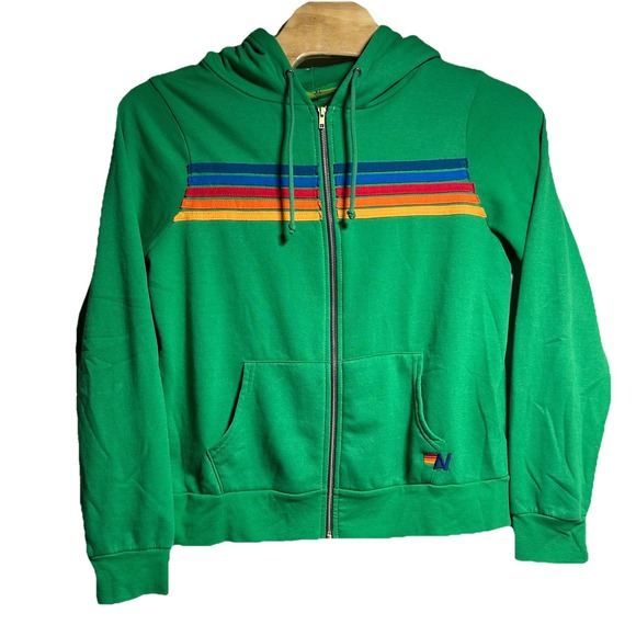 Aviator Nation Tops - Aviator Nation 5 Stripe Full Zip Up Hoodie Kelly Green Men's Size XL